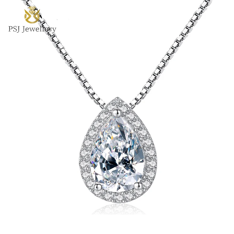 

PSJ Fashion Charm Jewelry Water Drop Brilliant Cubic Zirconia Pendant Rhodium Plated S925 Sterling Silver Necklace for Women