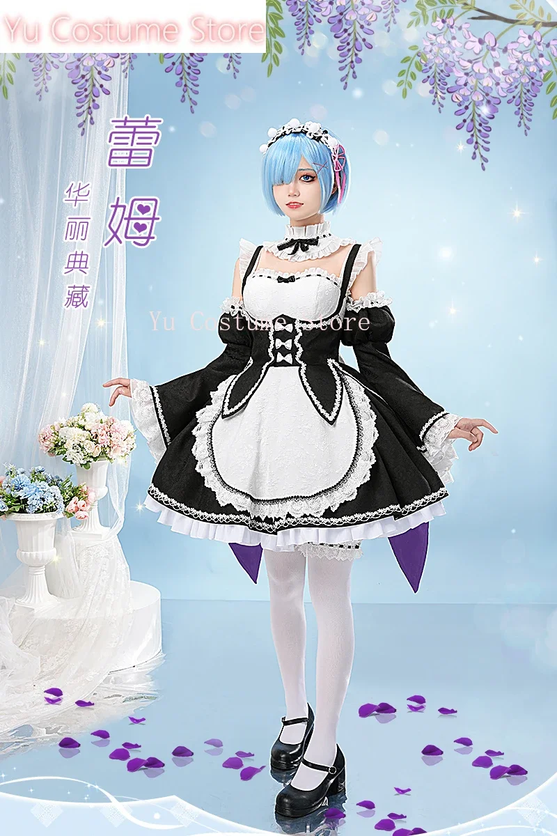 Ю Костюм Аниме! Re:Life In A Different World From Zero Rem платье горничной великолепная униформа