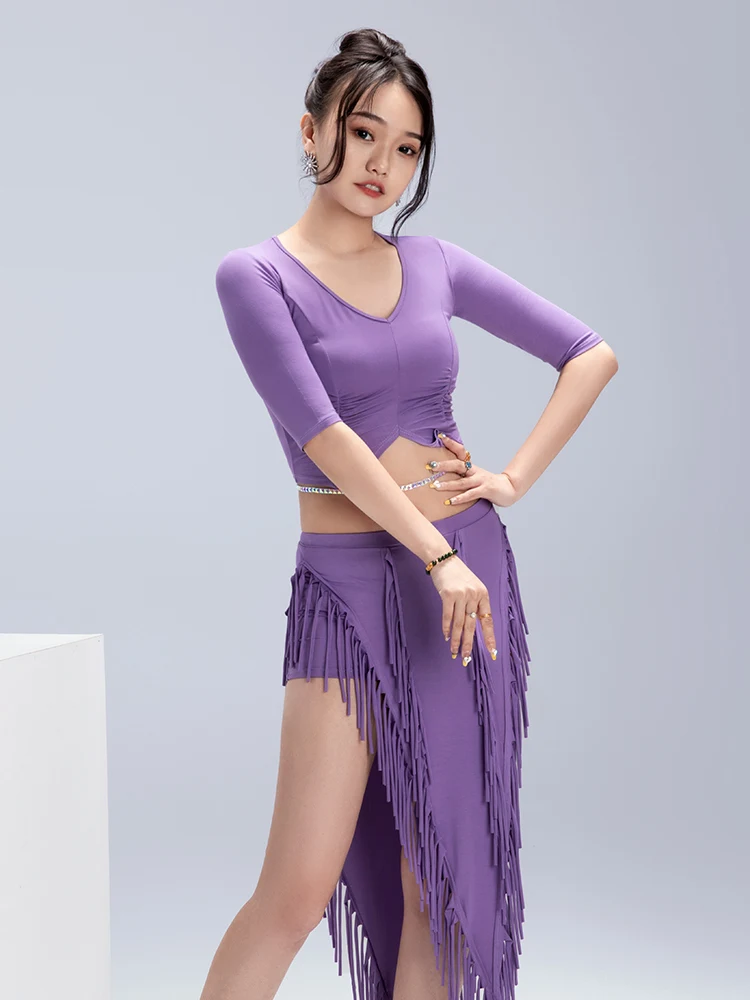 Женский костюм для танца живота тренировок по танцу с коротким рукавом и юбкой