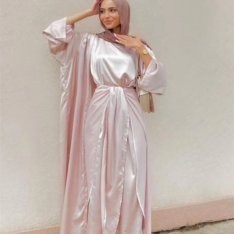 Весна 2022, женское платье Дубай, однотонное турецкое платье-тройка Рамадан из двух частей, одежда, арабское платье для приемов Lsm13