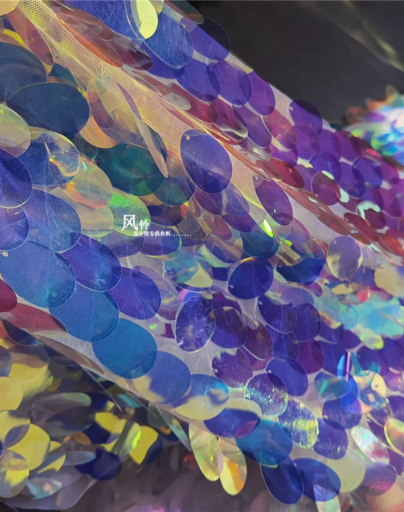 Вышитая марлевая ткань овальные блестки Голубой Прозрачный фон сделай сам Декор