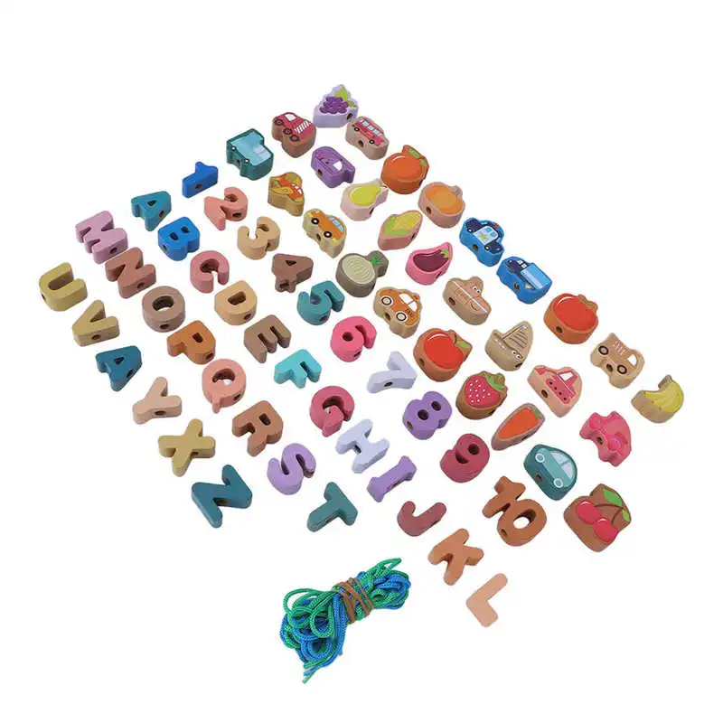 

Lacing Bead Birthday Gift Wooden Number Fruit Pattern Stringing Bead Toy with Rope for Home for Hands On Ability for Elderly