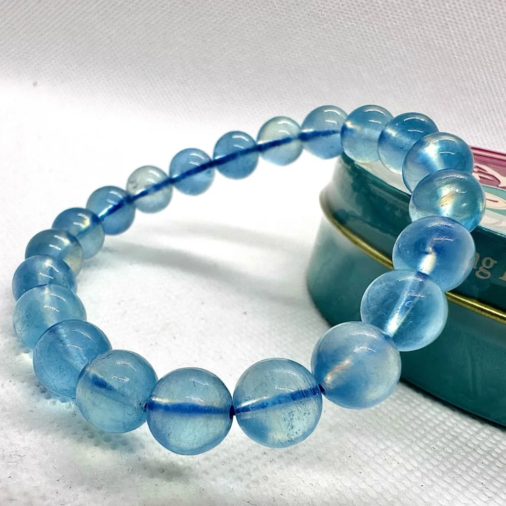 

Blue Aquamarine crystal beads bracelet for women 2023 natural crystals stone Fashion Jewelry 9mm Round free shipping vintage 1pc