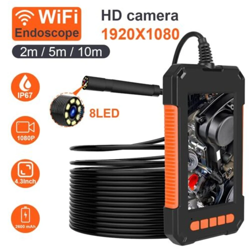 

1080P HD Digital Industrial Borescope Inspection Camera With 4.3" Endoscope 8mm With 8 LEDs For Car Checking Sewer Pipe Drain