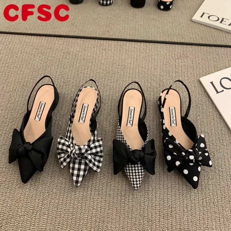 

Bow Sandals Women 2022 Summer Pointed Low Heel Sandals Women Fashion Baotou Thin Strap Sandals High Heels Sandalias De Mujer