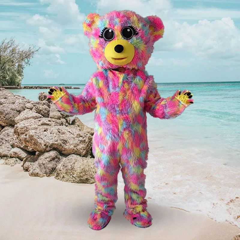 Красочный костюм талисмана плюшевого мишки милый свадебный медведь реквизит для