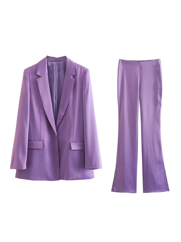 

Women 2022 Autumn New Fashion silk satin texture Blazer Coat Vintage Long Sleeve Pockets Female Outerwear Chic