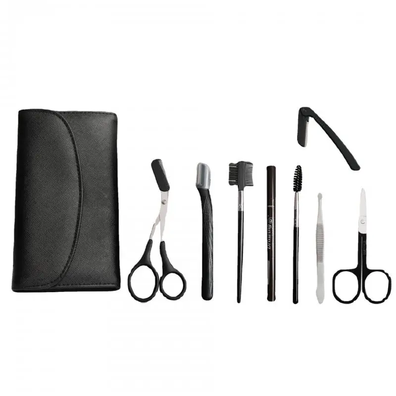 

Makeup Tool Kit With Bag Travel Portable Eyebrow Trimming Knife Scissors Eyebrow Brush Professional Beauty Tools Set TSLM1