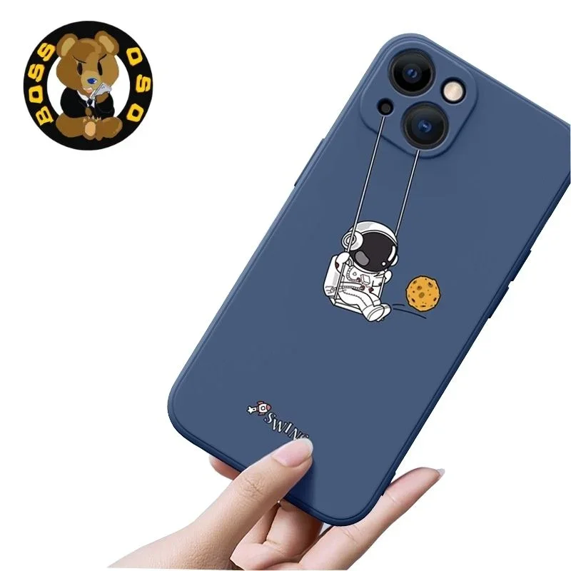 

Creative Cute Cartoon Swing Astronaut Silicone Phone Case iPhone For 13 pro Max mini xxs Soft Apple 11 12
