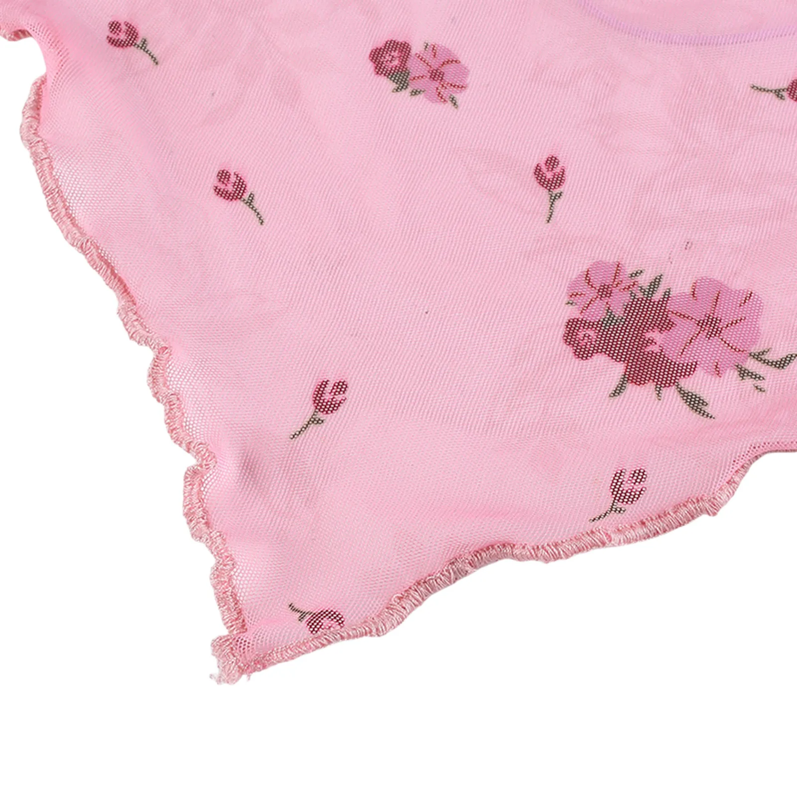 Женский укороченный топ с открытой спиной розовый сетчатый цветочным принтом и