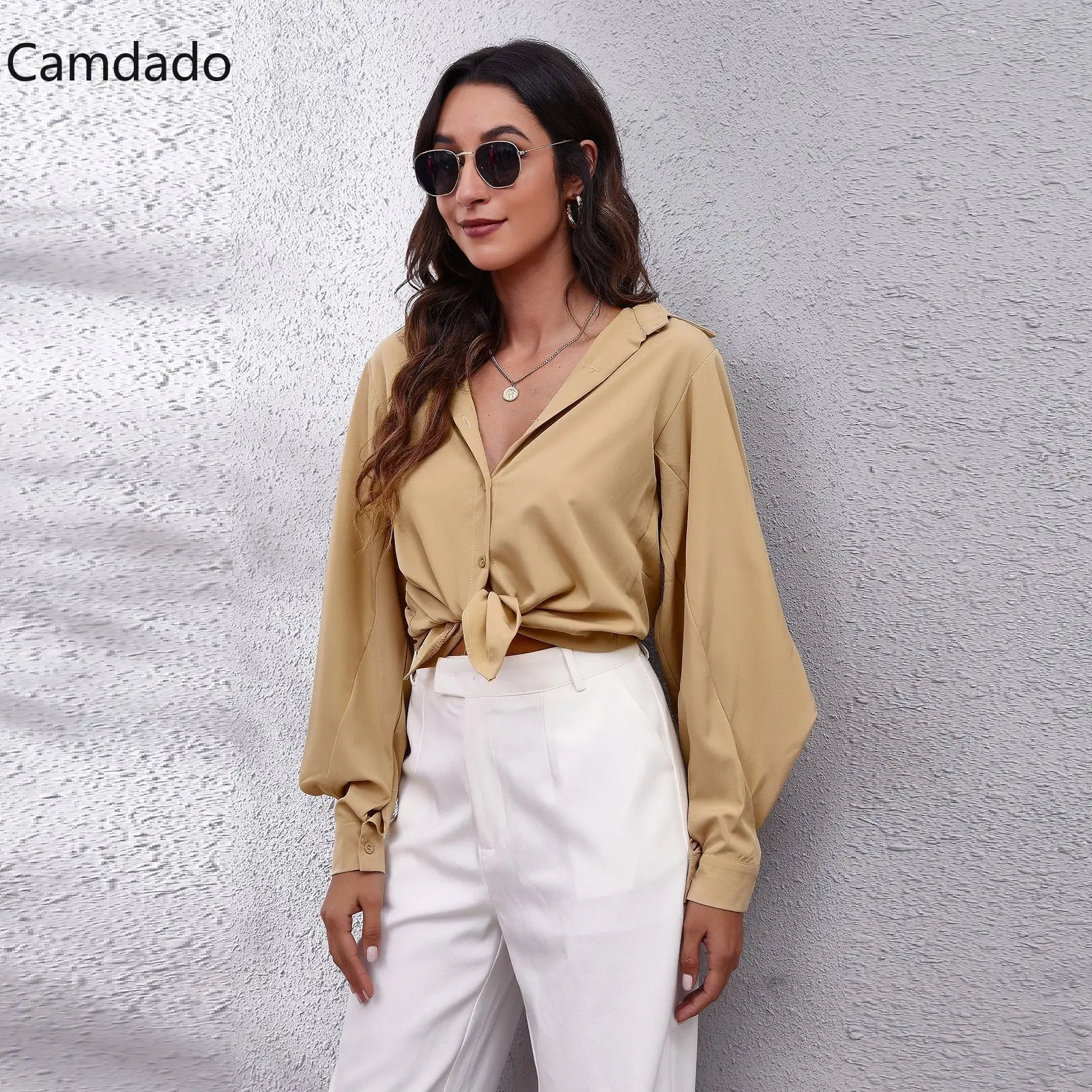 

Женская блуза с рукавами-фонариками, винтажная офисная рубашка с отложным воротником, Женский Повседневный Топ на пуговицах белого и черно...