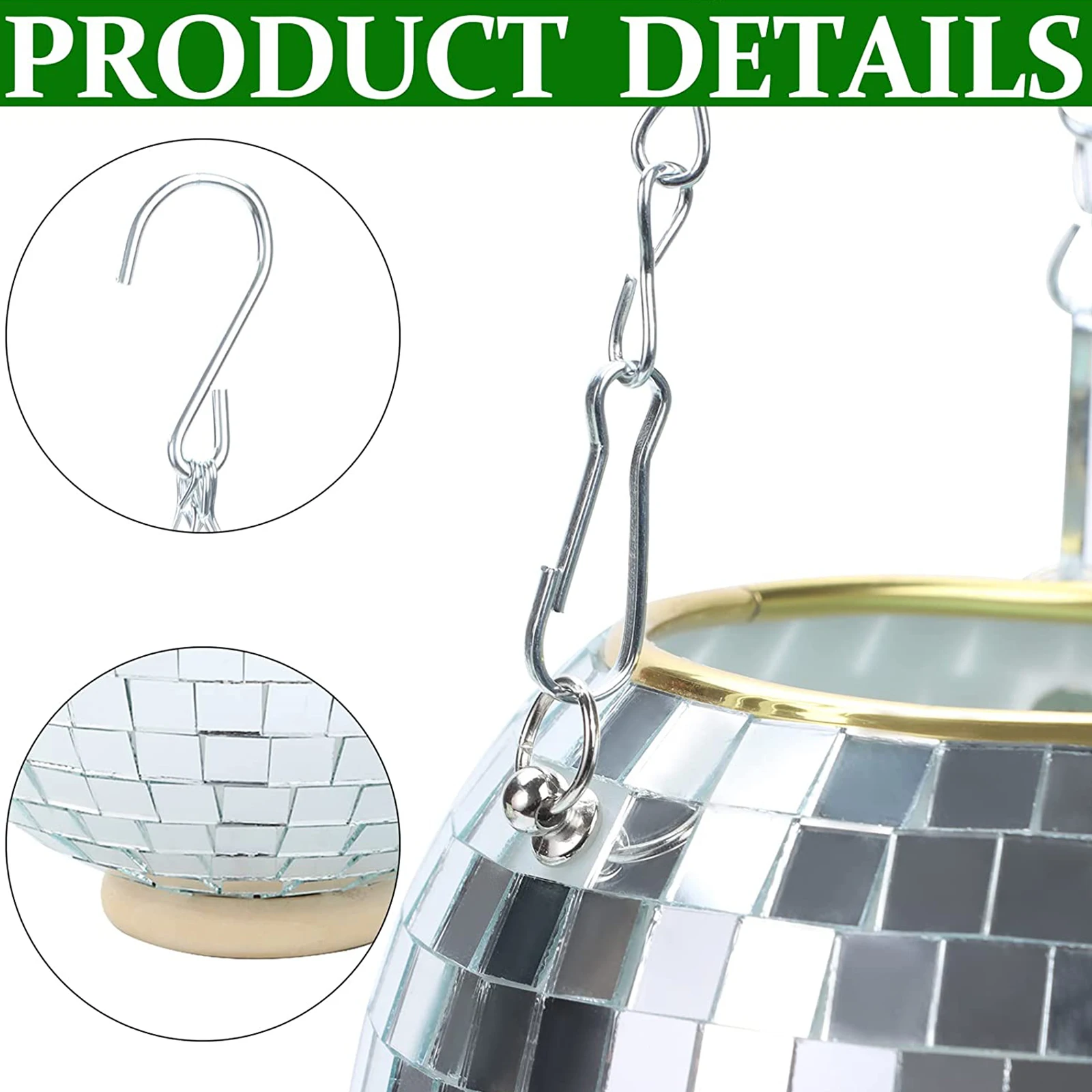 2 PCS Disco Ball Planter Plant Hanger with Hook and Wooden Stand for Desk, 8" Hanging Disco Ball Planter with Chain Mirror Disco
