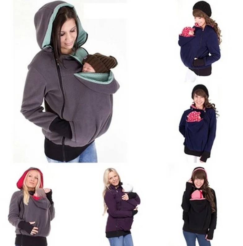 Womens Maternity Kangaroo Hooded Sweatshirt for Baby Carriers