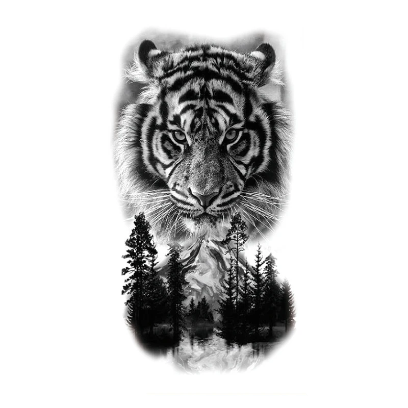 

Водостойкая Временная тату-наклейка «Король тигра», наклейка с изображением гор, леса, реки, искусственные татуировки, тату для тела на руку...
