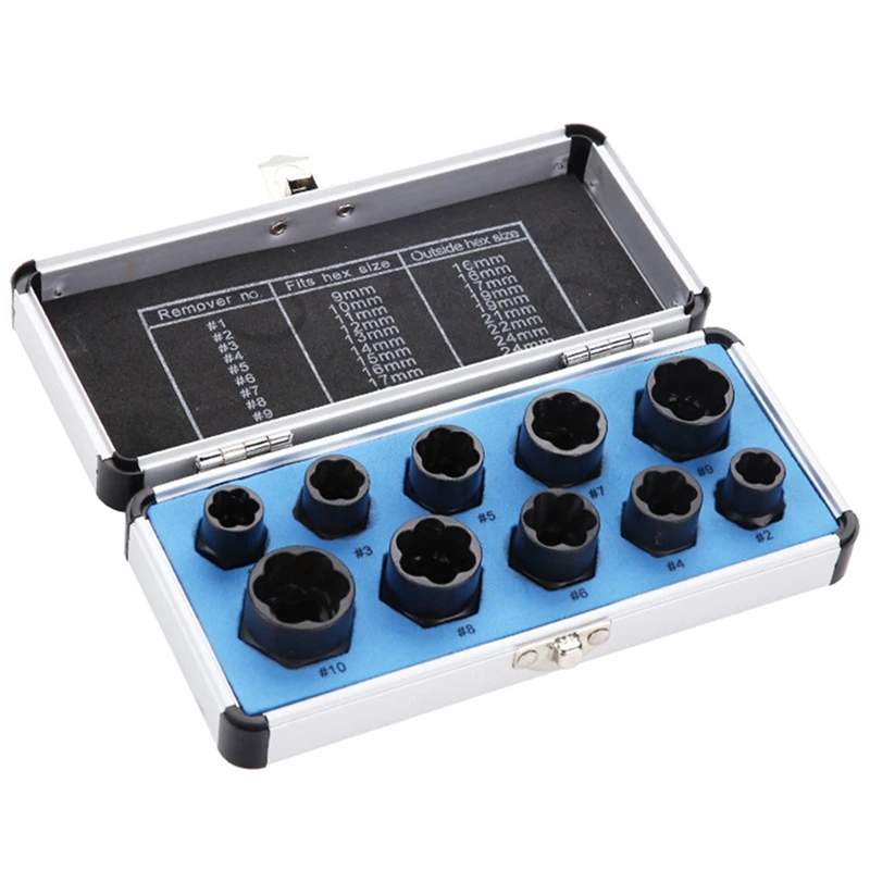 

High-Style Ten-Piece Broken Nut Extractor Socket Head Hexagon Nut Bolt Removal Tool (9-19Mm)