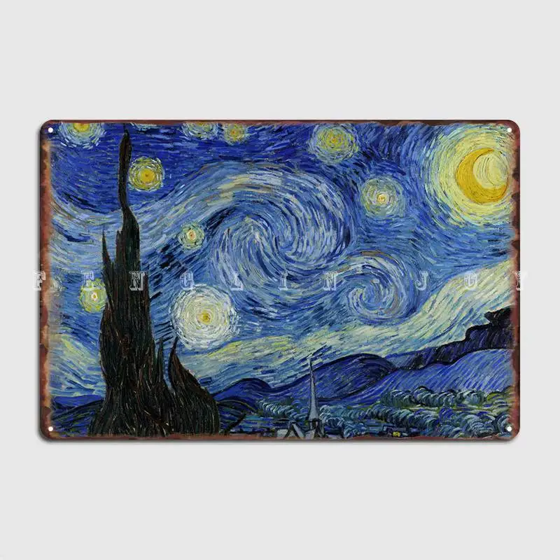 The Starry Night Van Gogh Metal Plaque Poster Cinema Kitchen Kitchen Custom Wall Decor Tin Sign Poster