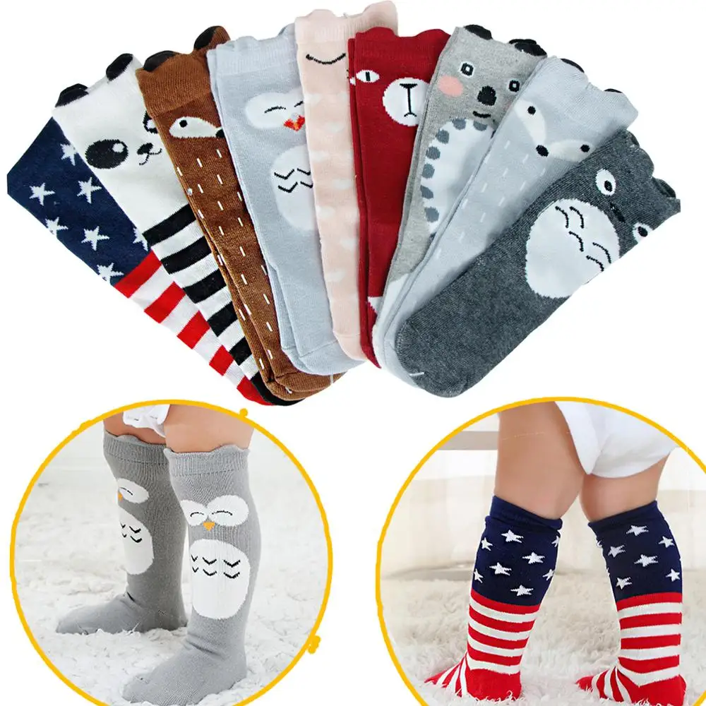 

Baby Kids Cotton Socks Anti-slip Knee High Toddler Sock Bear Fox Pattern Children Sock for 0-6YearCute Cartoon Animal Unisex
