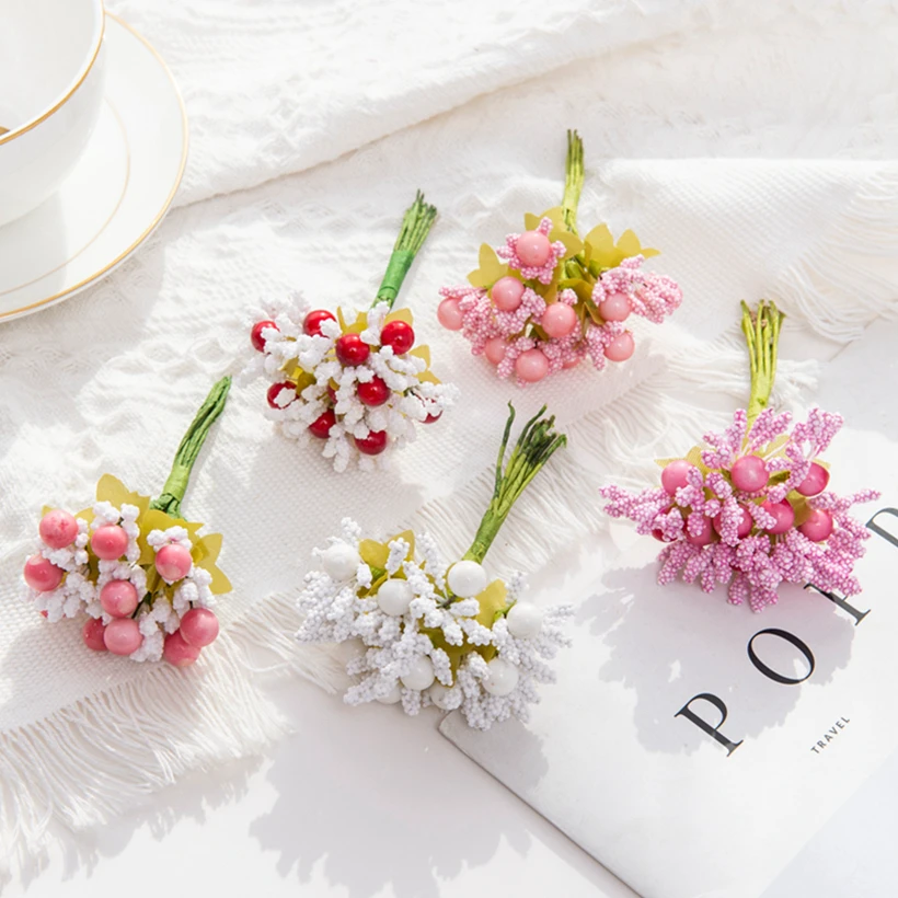 10Pcs Artificial Foam Flowers Bud Wedding Decorative Wreath Christmas Scrapbooking for Home Garden Diy Gift Candy Box Fake Plant images - 6