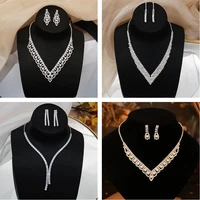 new bridal wedding accessories simple and versatile pearl rhinestone necklace earrings combination set of 2 chains for women