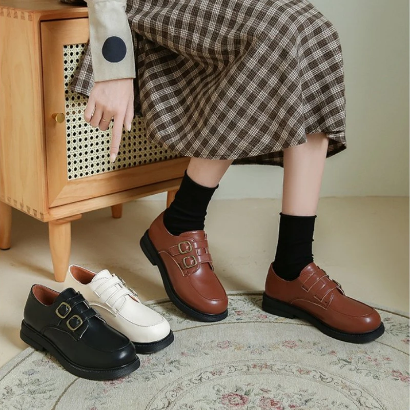 

Round Toe Casual Woman Shoe Female Footwear British Style Oxfords Modis Autumn Dress New Preppy Leather Winter 2022 Fall Slip-On