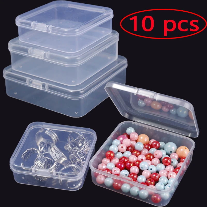 

10 Pcs Clear Storage Container Transparent Plastic Storage Boxes with Hinged Lid Square Packaging Display Box Jewelry DIY Crafts