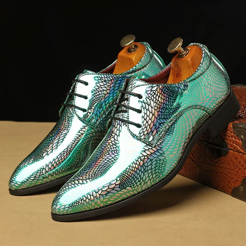 

Мужские зеркальные Туфли-оксфорды, роскошные дизайнерские официальные туфли из лакированной кожи, с острым носком, на шнуровке, деловые классические зеленые Мокасины