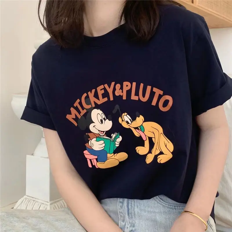 

Суперпопулярная женская футболка с коротким рукавом интернет-знаменитостей, Новая корейская модная свободная футболка с мультяшным Микки Маусом, легко сочетается