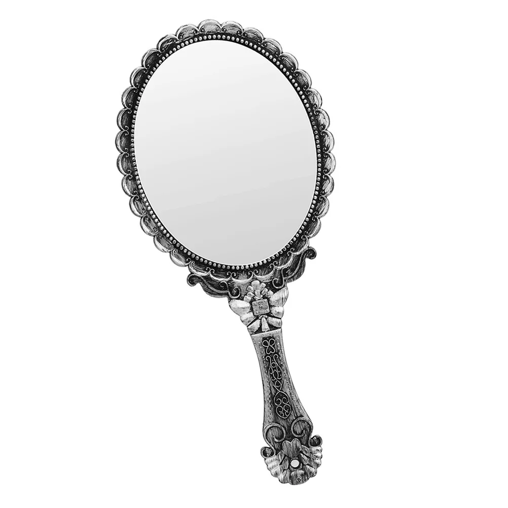 1pc Embossed Mirror Vanity Mirror Handle Makeup Mirror Travel Mirror Handheld