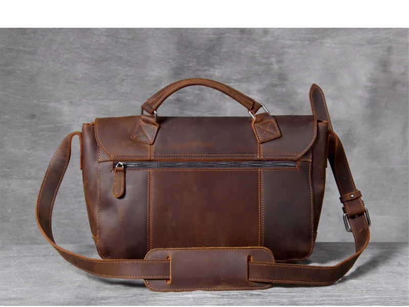 Vintage natural crazy horse cowhide men's official document postage bag high quality genuine leather handbag work satchel youth