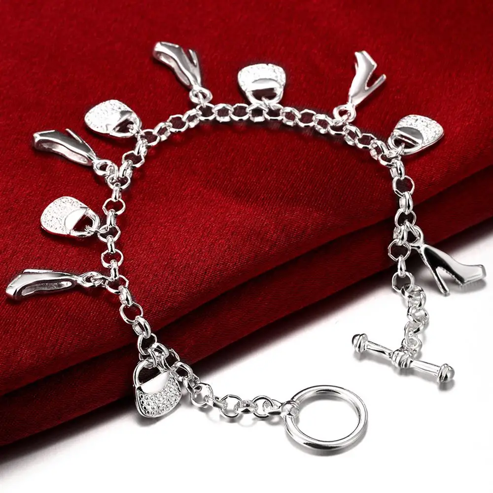 Hot 925 Sterling Zilveren Mode Schoenentas Winkelketting Armbanden Voor Vrouw Huwelijksfeest Kerstcadeaus Hoge Kwaliteit Sieraden