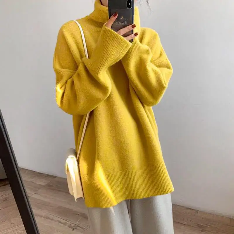 Японский Рождественский красный свитер Женский пуловер с высоким воротником