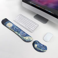 van gogh starry night mouse pad set hand rest wrist raised support long rubber gaming keyboard pad computer wristband kit