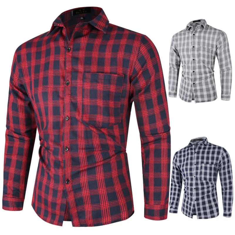 

Men's Shirt Long Sleeved Plaid Clothes Fashion Streetwear Tidal Current Lovers Spring And Autumn Free Shipping New Arrivals