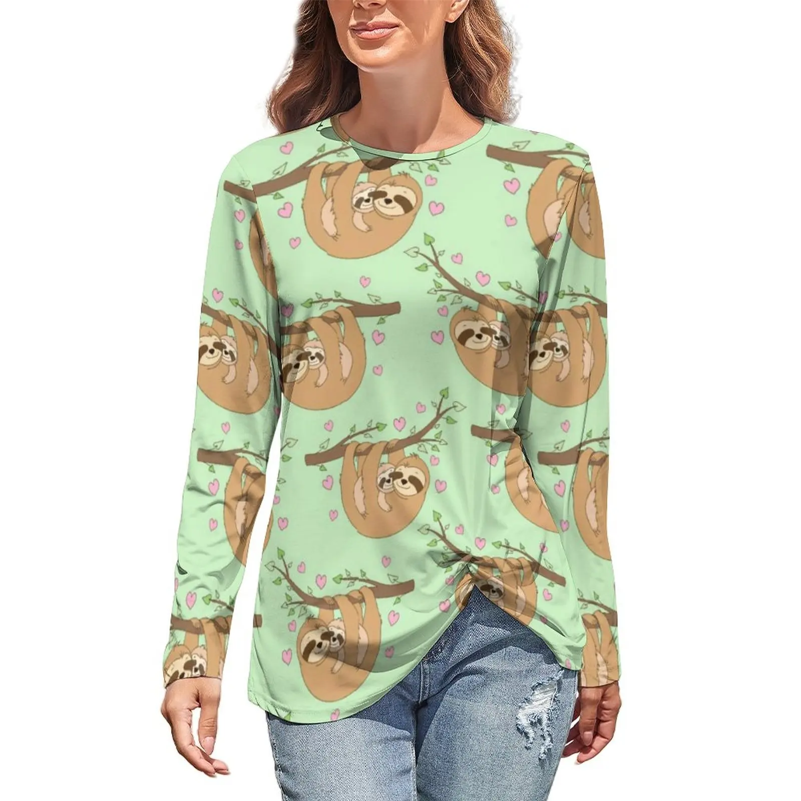 

Cute Sloths Sleepy T Shirt Baby and Mama Animal Print Classic Long-Sleeve T-Shirts Pattern Trendy Tee Shirt Women Oversized Tops