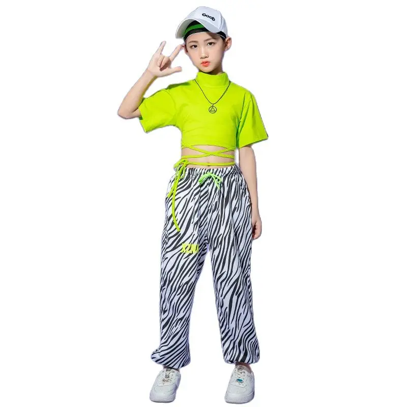 

Костюм джазового танца для девочек, модный костюм в стиле хип-хоп для подиума, бандажный Топ до пупка и брюки, комплект из 2 предметов для под...