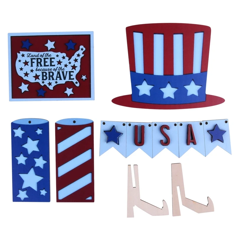 

Independence Day Tiered Tray Decor Bundle Set Hat Star Letters Desktop Ornament