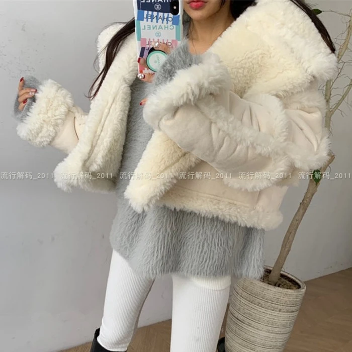 Korean Fashion Leather Fur Coat Women 2022 New Autumn Winter Wear Fleece-Lined Thickened Warm Faux Suede Lamb Fur Jacket Short