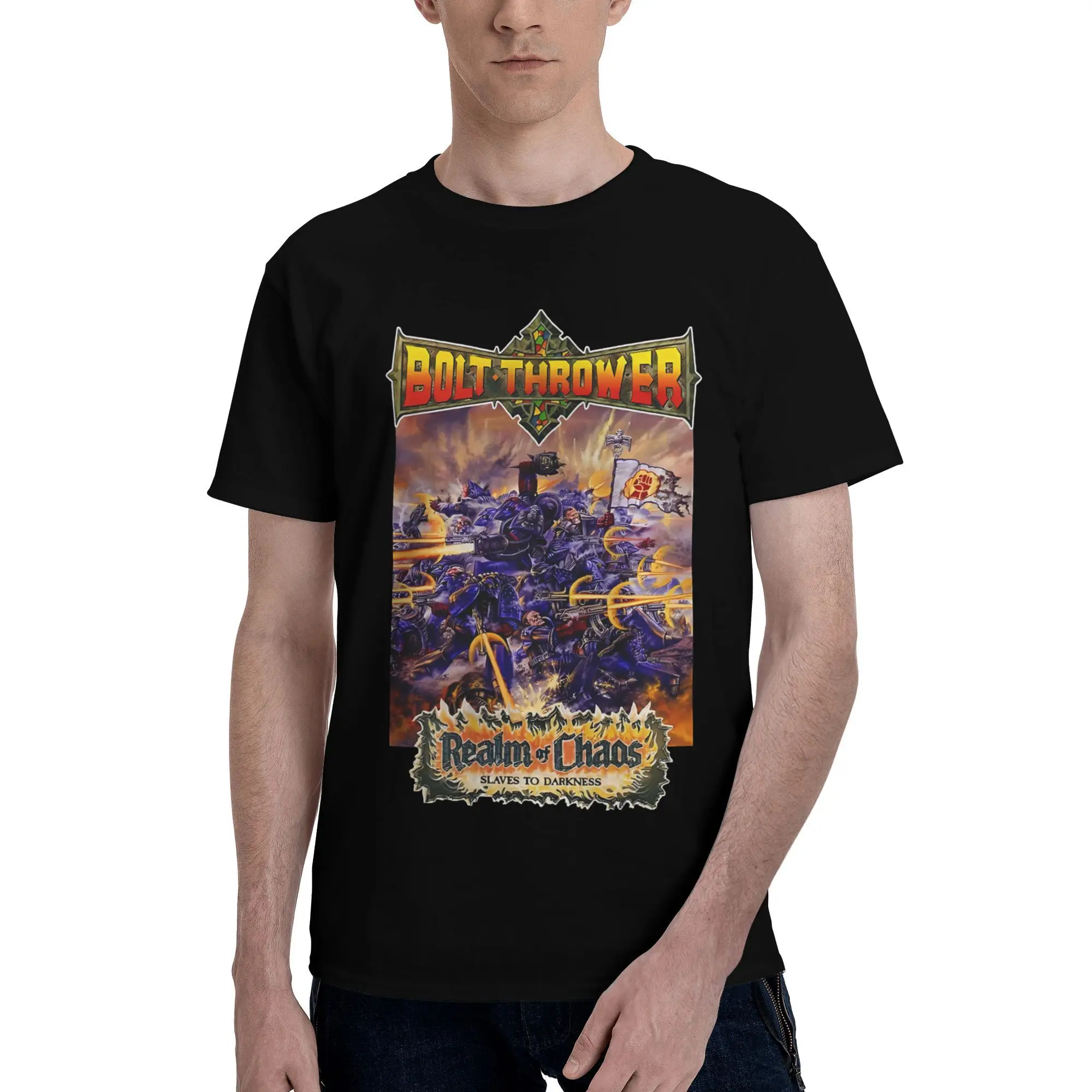 Фото Новая футболка Yaer Bolt Thrower 2025 Realm of Chaos Battle Scene, мужская рубашка с рукавами №1