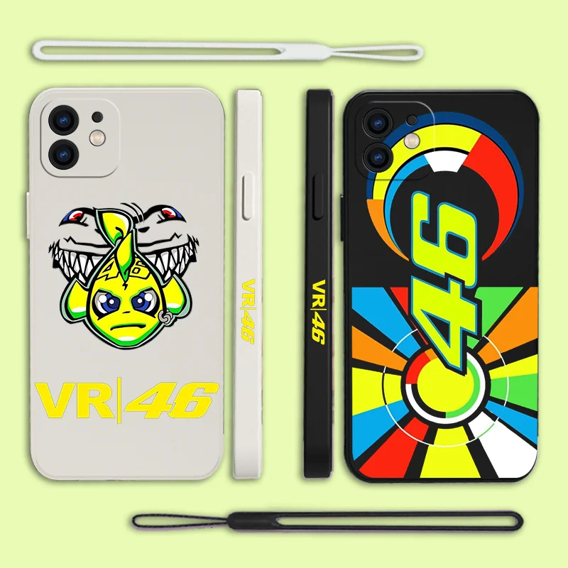 

Motorcycle Racing V-Valentino R-Rossi 46 Phone Case For iPhone 14 13 12 11 Pro Max Mini XR XS MAX Plus Silicone with Hand Strap