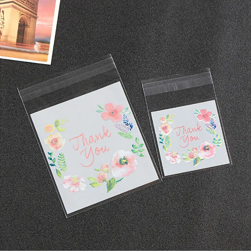 

100Pcs Plastic Bags Thank you Cookie&Candy Bag Self-Adhesive For Wedding Birthday Party Gift Bag Biscuit Baking Packaging Bag