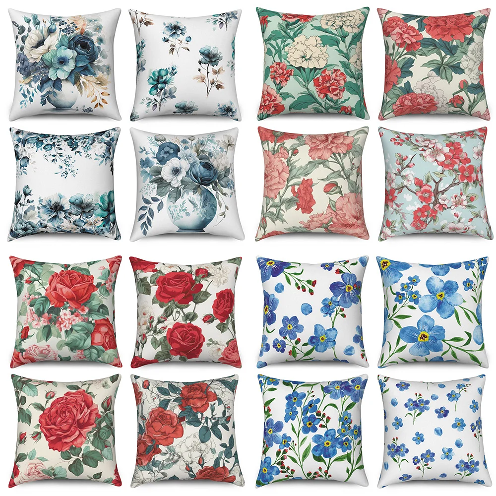 

Синяя красная декоративная подушка в виде цветов