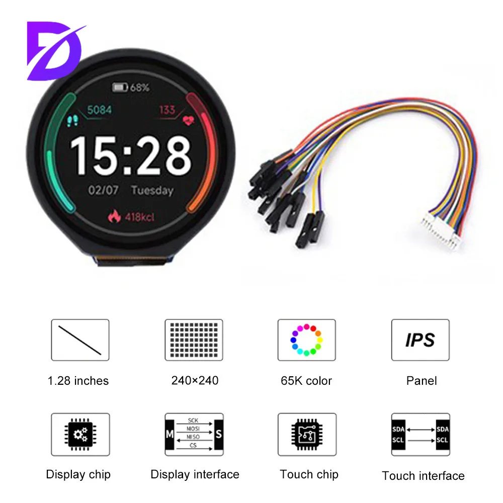 

1.28inch Round LCD IPS Module 240x240 Resolution 65K RGB Colors SPI Interface for Arduino Raspberry Pi STM32