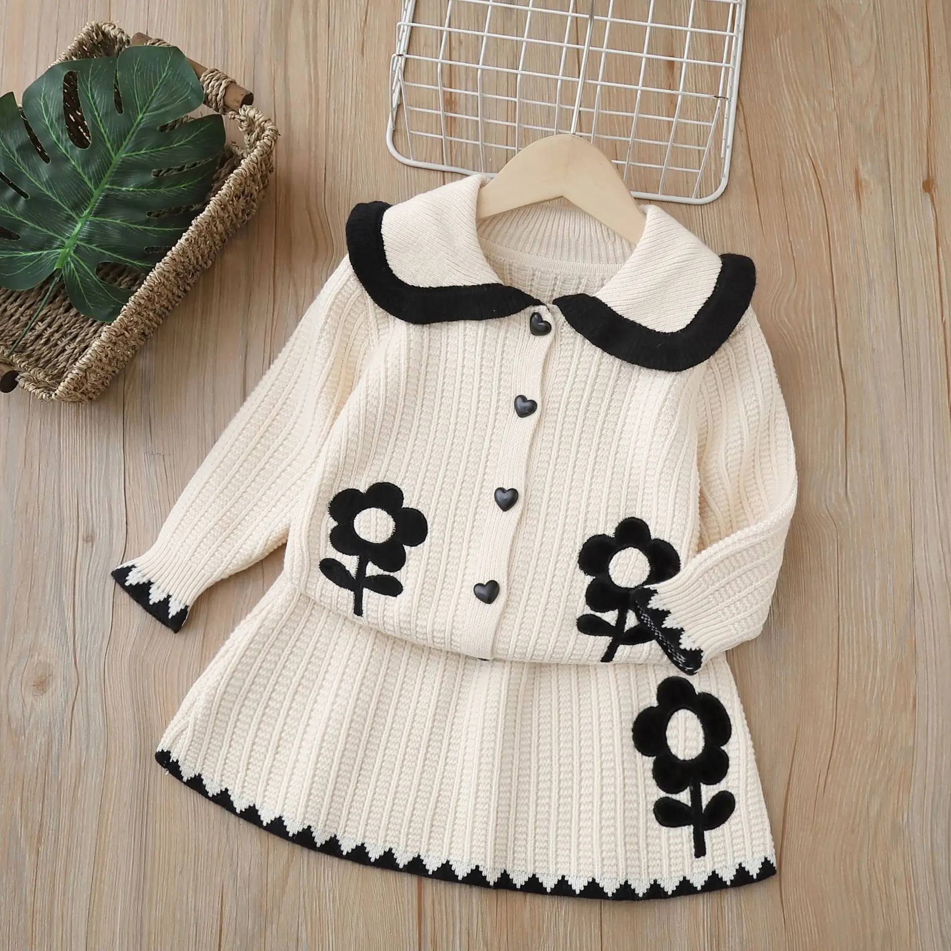 Комплекты одежды из шерстяной Джерси для девочек весна-осень 2024 детские вязаные