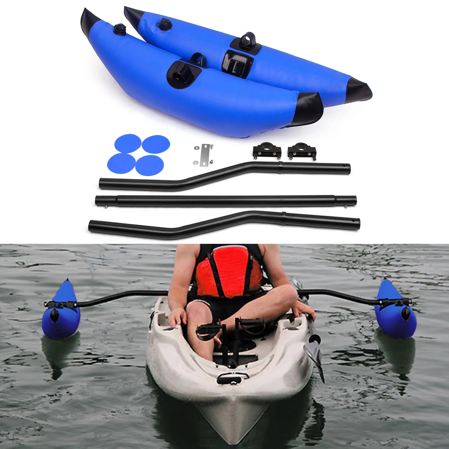 Kayak PVC Inflatable Outrigger Float with Sidekick Arms Rod Kayak Boat Fishing Standing Float Stabilizer System Kits