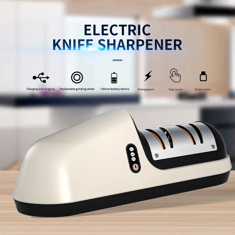 

Electric Knife Sharpener USB 3 Speeds Household Adjustable Knife Scissor Sharpening Coarse and Fine Grinding Blade Kitchen Tool