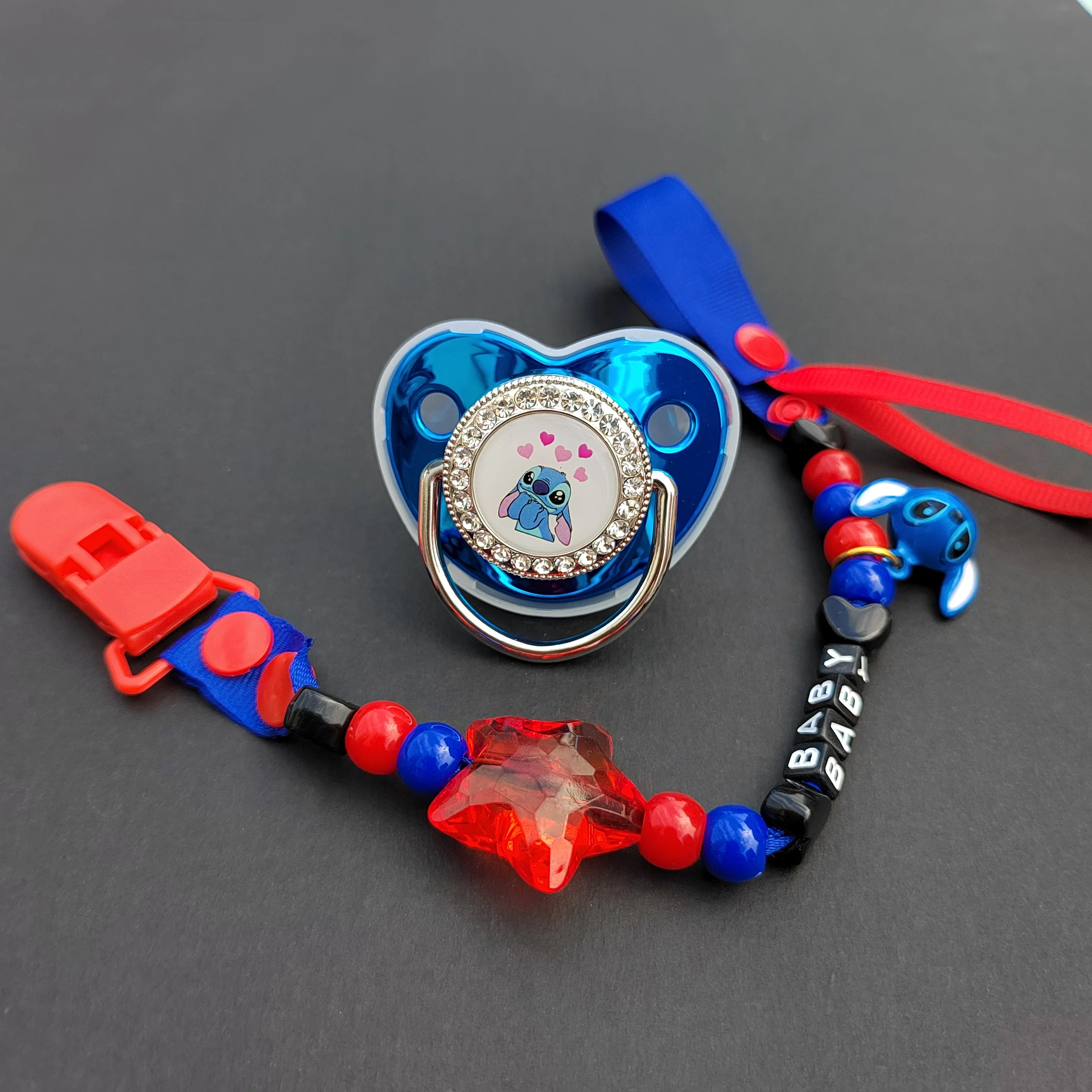 

Bling Luxury Metallic Blue Baby Pacifier Infant BPA and PVC Free Silicone Teethers Dummy with Funny Beads Button Soother Clips