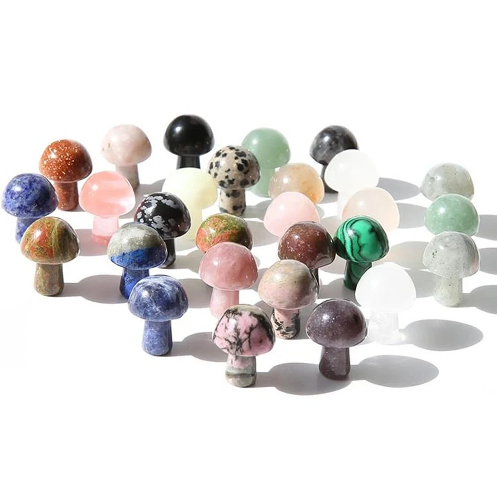 

Mini Mushroom Statue Natural Stones Carved Decoration Quartz Hand Polished Healing Crystal Reiki Trinket Gift Room Ornament 1pc