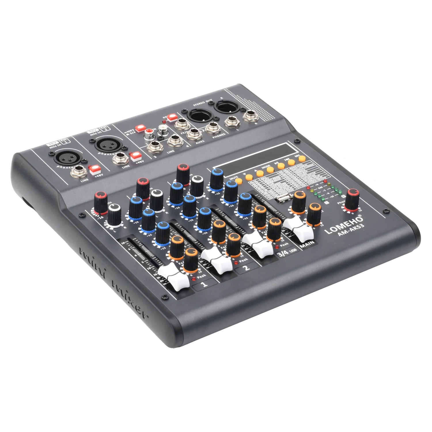 LOMEHO микшерный пульт для эффектов 320 2 моно каналов 1 стерео канала Bluetooth 4-канальный