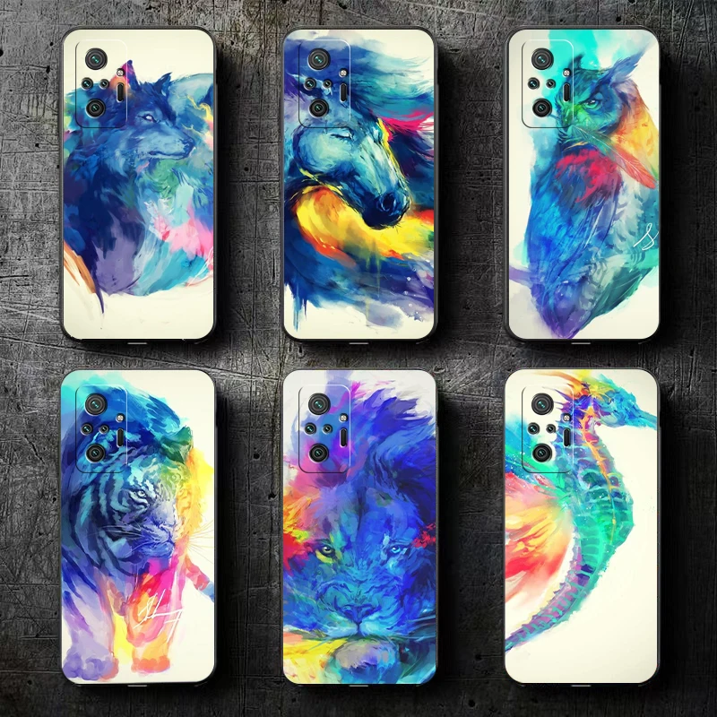 

Watercolor Dog Wolf Lion Animal Phone Case For Xiaomi Redmi 7 7A 8 8A 8T 8 2021 9 9T 9A 9C 9S 7 8 9 Pro 5G Soft Back Funda