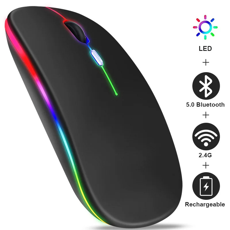 

2023 перезаряжаемая Беспроводная Bluetooth мышь с 2,4 ГГц USB RGB 1600DPI мышь для компьютера ноутбука планшета ПК геймпад мышь лучшая геймерская